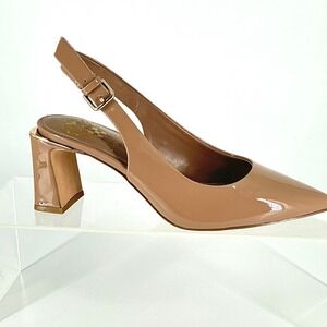 Vince Camuto Size 5 READ Nude Patent Leather Slingback Pumps NEW Hamden $99